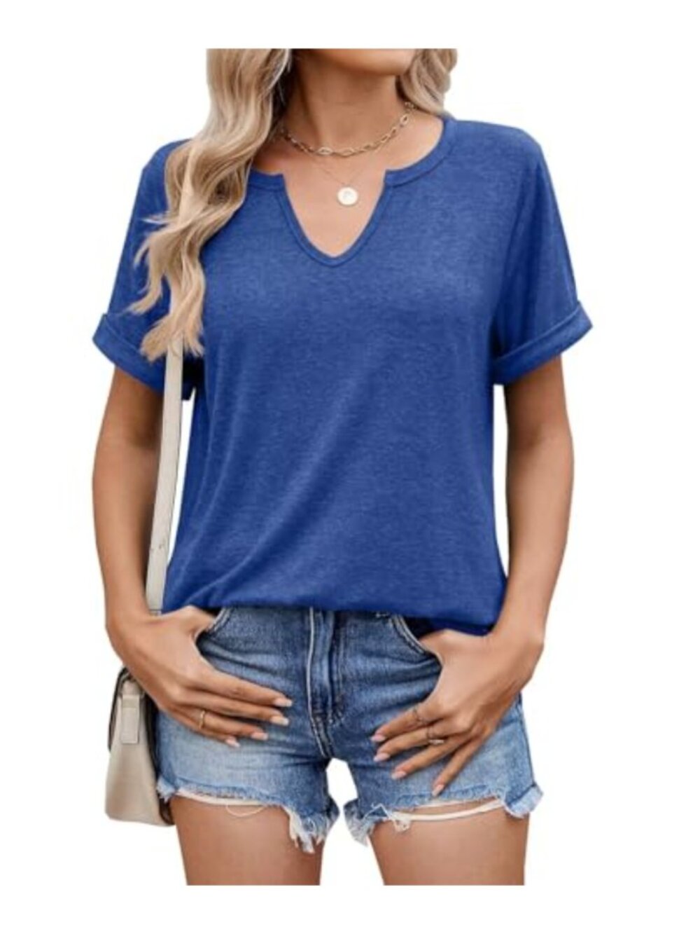 Womens V-Neck Short Sleeve T-Shirt Soft Stretch Summer Casual Basic Tee